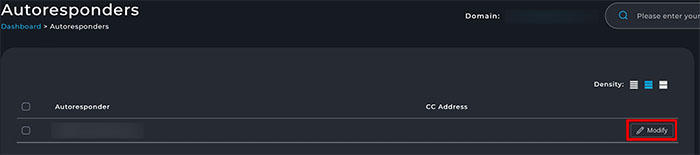 DirectAdmin Autoresponders listing